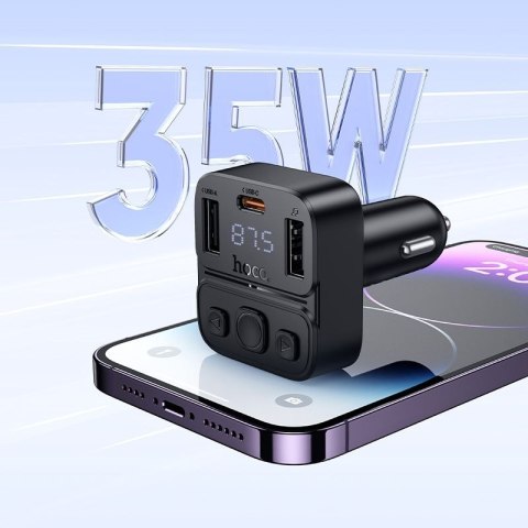 Transmiter samochodowy bluetooth Hoco USB A + USB C QC PD 35W E87 czarny