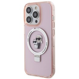 KARL LAGERFELD futerał do IPHONE 15 Pro kompatybilny z MagSafe KLHMP15LHMRSKCP (Ringstand KC) różowy