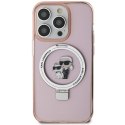 KARL LAGERFELD futerał do IPHONE 15 Pro kompatybilny z MagSafe KLHMP15LHMRSKCP (Ringstand KC) różowy