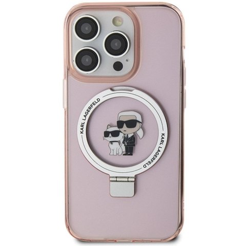KARL LAGERFELD futerał do IPHONE 15 Pro kompatybilny z MagSafe KLHMP15LHMRSKCP (Ringstand KC) różowy