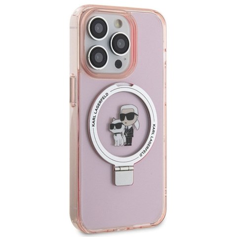 KARL LAGERFELD futerał do IPHONE 15 Pro kompatybilny z MagSafe KLHMP15LHMRSKCP (Ringstand KC) różowy