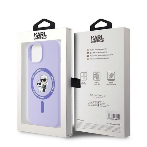 KARL LAGERFELD futerał do IPHONE 15 kompatybilny z MagSafe KLHMP15SSCMKCRHU (Silicone KC Body Ring) fioletowy