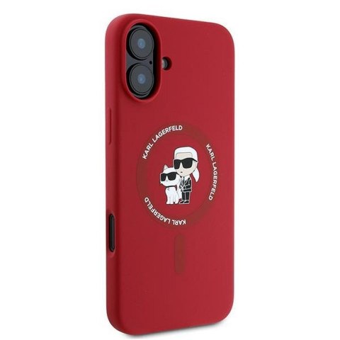 KARL LAGERFELD futerał do IPHONE 16 Plus kompatybilny z MagSafe KLHMP16MSCMKCRHR (Silicone KC Body Ring) czerwony