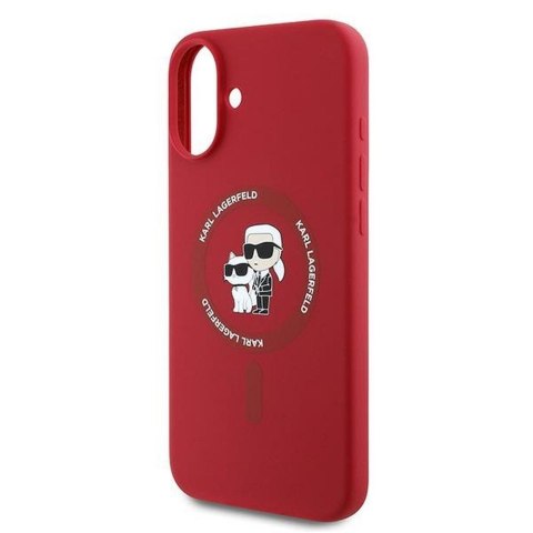 KARL LAGERFELD futerał do IPHONE 16 Plus kompatybilny z MagSafe KLHMP16MSCMKCRHR (Silicone KC Body Ring) czerwony