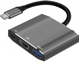 Adapter HUB 3w1 USB C ART OEM-C17 srebrny
