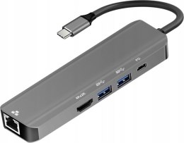 Adapter HUB 5w1 USB C ART OEM-C15-1 srebrny