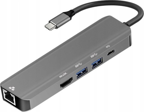 Adapter HUB 5w1 USB C ART OEM-C15-1 srebrny