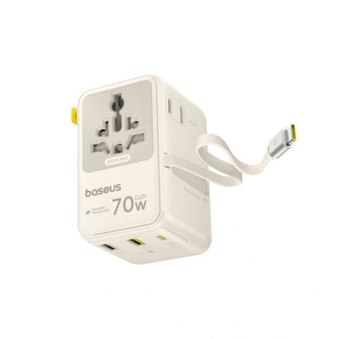 Adapter podróżny Baseus EnerCore CG11 70W 6w1 ze zwijanym kablem USB-C - biały