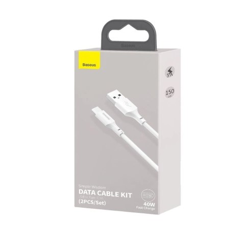 Baseus 2x kabel USB-A - USB Typ C szybkie ładowanie Quick Charge 40 W 5 A 1,5 m - biały (TZCATZJ-02)