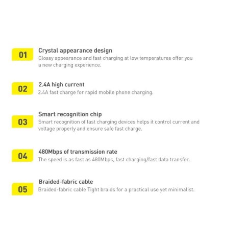 Baseus Crystal Shine Series kabel przewód USB do szybkiego ładowania i transferu danych USB Typ A - Lightning 2,4A 2m czarny (CA