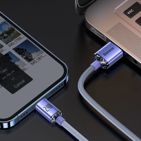 Baseus Crystal Shine Series kabel przewód USB do szybkiego ładowania i transferu danych USB Typ A - Lightning 2,4A 2m fioletowy
