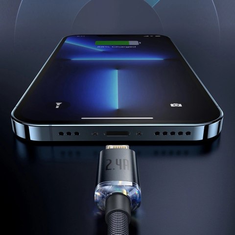 Baseus Crystal Shine Series kabel przewód USB do szybkiego ładowania i transferu danych USB Typ A - Lightning 2,4A 2m niebieski