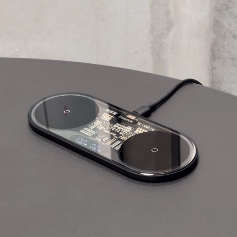 Baseus Digital LED Display podwójna ładowarka bezprzewodowa z cyfrowym wyświetlaczem 20W czarny (WXSX010101)