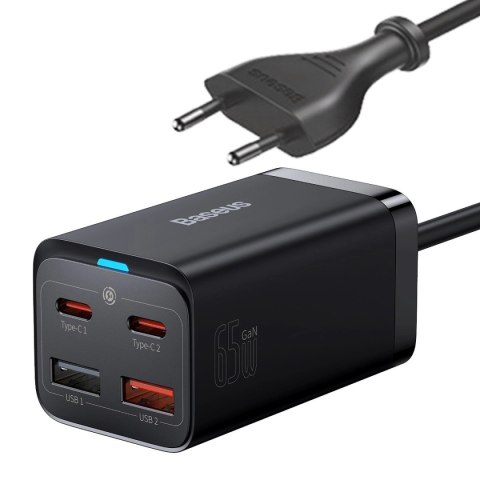 Baseus GaN3 Pro szybka ładowarka sieciowa GaN 2 x USB Typ C / 2 x USB 65W PD, QC4.0+, AFC, PPS + kabel USB Typ C - USB Typ C 1m