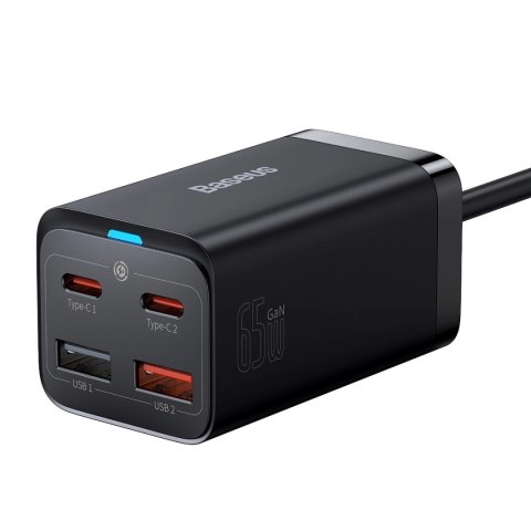 Baseus GaN3 Pro szybka ładowarka sieciowa GaN 2 x USB Typ C / 2 x USB 65W PD, QC4.0+, AFC, PPS + kabel USB Typ C - USB Typ C 1m