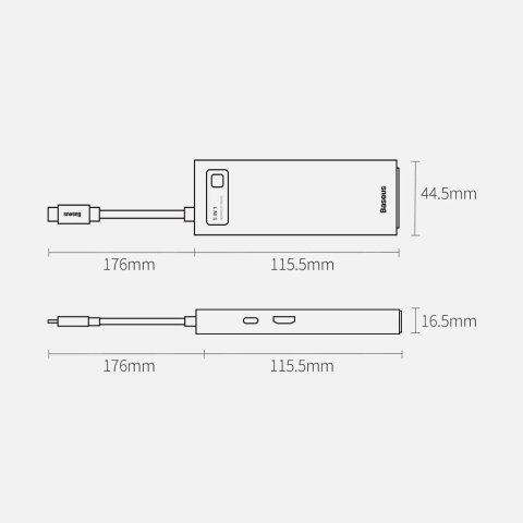 Baseus Metal Gleam 5w1 wielofunkcyjny HUB USB Typ C - USB Typ C Power Delivery 100 W / HDMI 4K 30 Hz / 3x USB 3.2 Gen 1 Szary (C