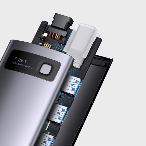 Baseus Metal Gleam Series stacja dokująca HUB 7 w 1 USB Typ C - 1 x HDMI / 1 x VGA / 3 x USB 3.2 Gen. 1 / 1 x Power Delivery / 1