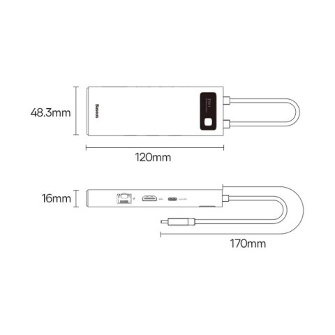 Baseus Metal Gleam Series stacja dokująca HUB 7 w 1 USB Typ C - 1 x HDMI / 1 x VGA / 3 x USB 3.2 Gen. 1 / 1 x Power Delivery / 1