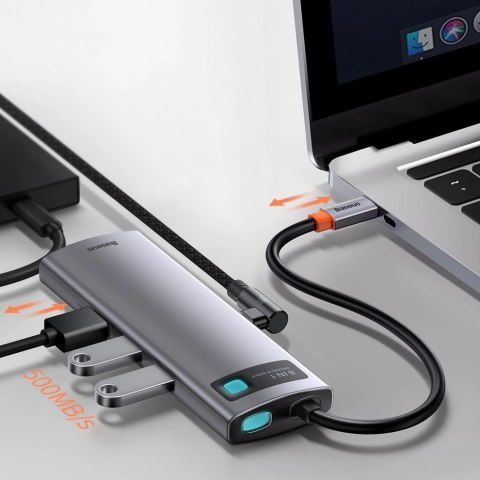 Hub Baseus Metal Gleam 8w1 USB-C - USB-C PD 100W 1x HDMI 4K 30Hz 1x czytnik kart SD i microSD 3x USB-A 3.2 1xRJ45 - szary