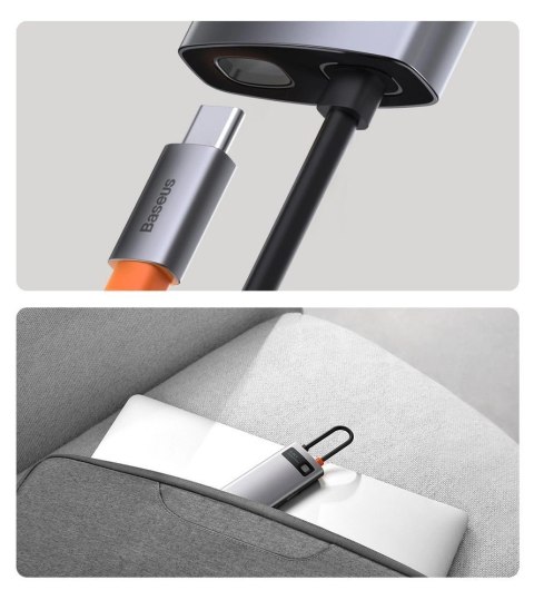 Hub Baseus Metal Gleam 8w1 USB-C - USB-C PD 100W 1x HDMI 4K 30Hz 1x czytnik kart SD i microSD 3x USB-A 3.2 1xRJ45 - szary