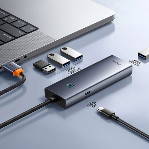 Hub USB-A Baseus UltraJoy Series 4xUSB-A 3.0 1xUSB-C 5V - szary