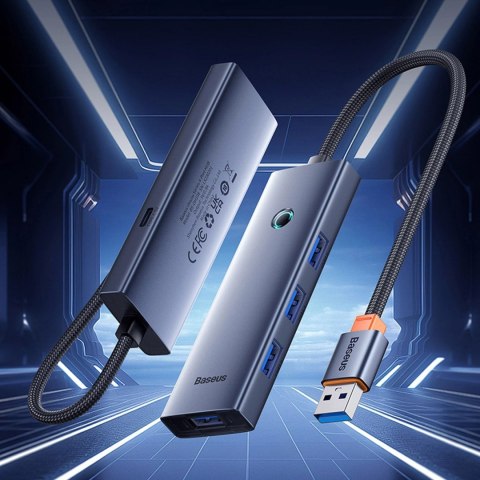 Hub USB-A Baseus UltraJoy Series 4xUSB-A 3.0 1xUSB-C 5V - szary