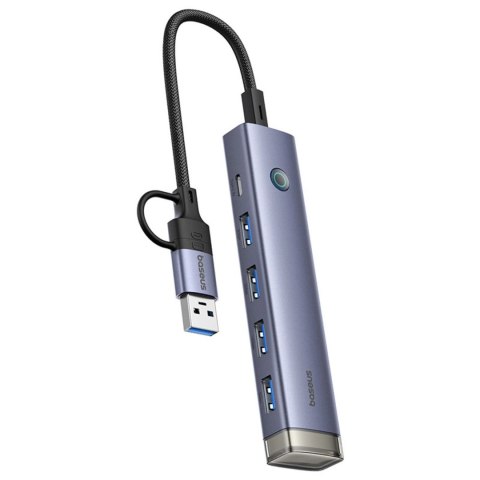 Hub USB-A/USB-C Baseus UltraJoy Series 4xUSB-A 3.0 1xUSB-C 5V - szary