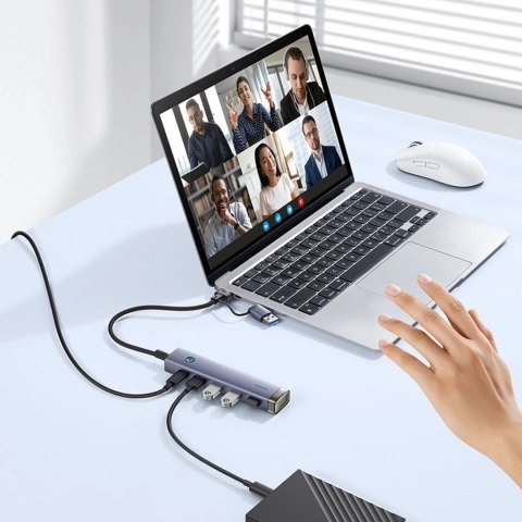 Hub USB-A/USB-C Baseus UltraJoy Series 4xUSB-A 3.0 1xUSB-C 5V - szary
