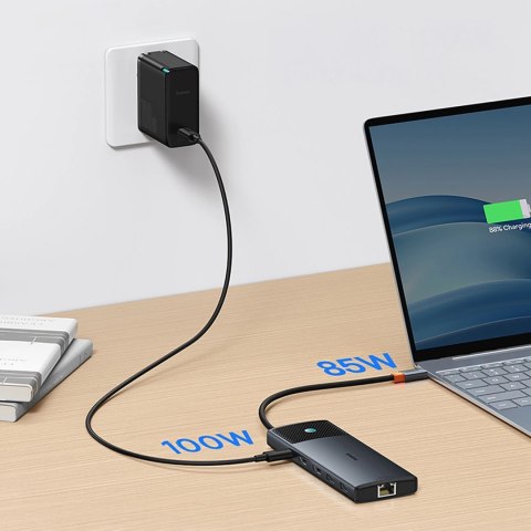 Hub USB-C Baseus Metal Gleam II 10w1 HDMI USB-A USB-C RJ45 SD/TF - szary