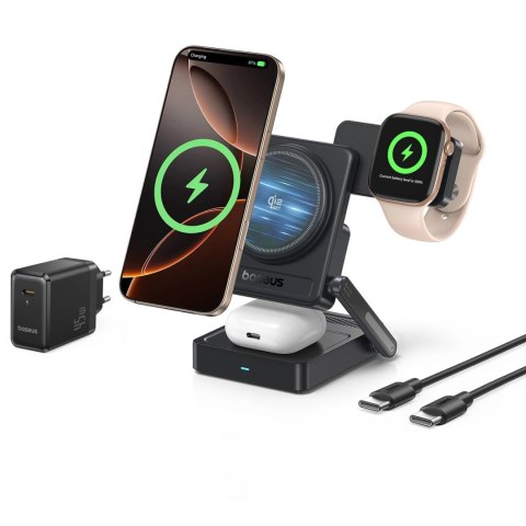 Ładowarka bezprzewodowa Baseus PicoGo AF21 3w1 Qi2.2 35W z zasilaczem EU 45W i kablem USB-C 1m - czarna