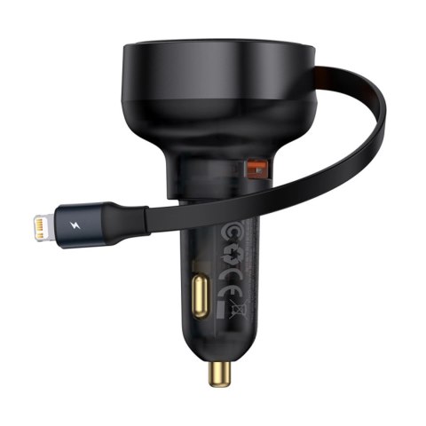 Ładowarka samochodowa Baseus Enjoyment Pro 55W USB-A ze zwijanym kablem Lightning - czarna