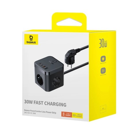 Listwa zasilająca Baseus PowerCombo Cube 30W 3xAC 2xUSB-A 2xUSB-C 1,5m - czarny