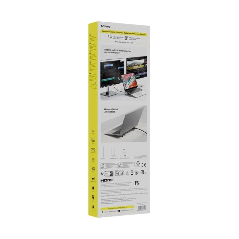 Stacja dokująca Baseus EliteJoy EH3 hub 12w1 USB-C - 2xHDMI 4K@60Hz DisplayPort 4K@60Hz 2xUSB-C 10Gb/s 2xUSB-A 5Gb/s USB-A 480Mb