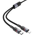 Kabel 2w1 USB C do USB C + Lightning Hoco 5A 100W 1,2 m U139 czarny