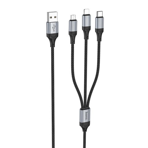 Kabel 3w1 USB A do Lightning / Micro USB / USB C Hoco 2,4A 1 m X102 czarny