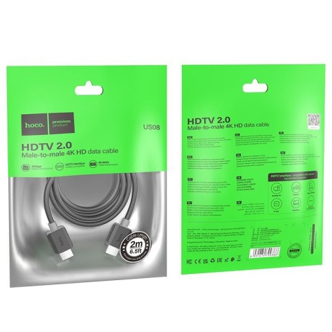 Kabel HDMI do HDMI Hoco ver. 2.0 4K/60Hz 2 m US08 czarny