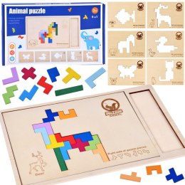 Drewniana układanka Puzzle TETRIS 6 zwierząt + klocki piksele ZA6244