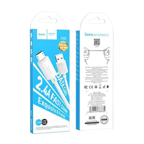 Kabel USB A do Micro USB Hoco 2,4A 1 m X88 biały