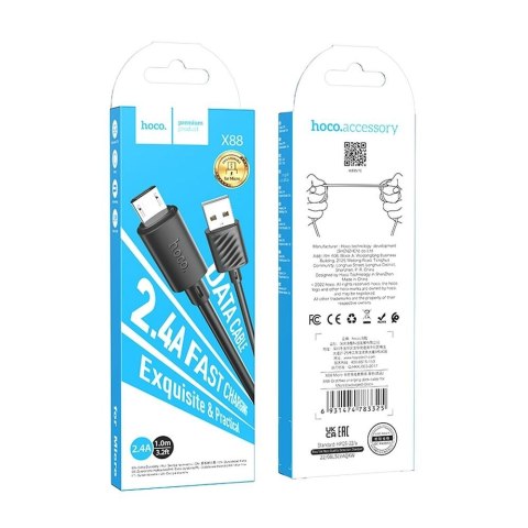 Kabel USB A do Micro USB Hoco 2,4A 1 m X88 czarny