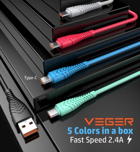 Kabel USB A do Typ C VEGER 2,4A V104 1,2 m czarny
