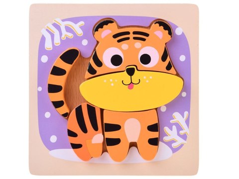 Drewniane puzzle - zestaw 4 układanek panda, słoń, kura, tygrys ZA6259