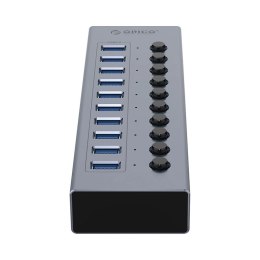 Hub Orico BT2U3-10AB 10x USB-A 3.0 z włącznikami - szary
