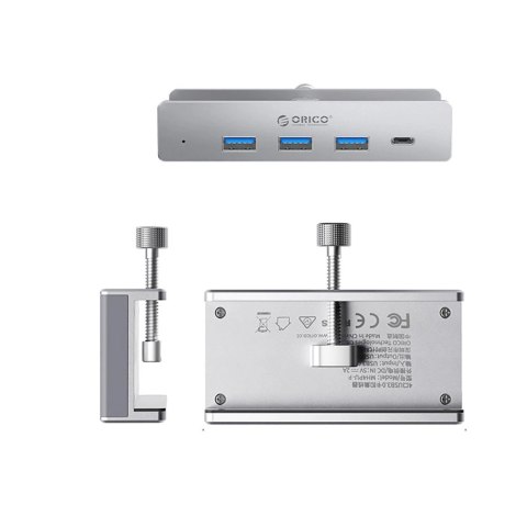 Hub Orico MH4PC montowany na zacisk USB-C / 3x USB-A 3.0 + 1x USB-C 3.0 - srebrny