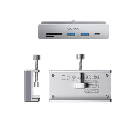 Hub Orico MH5PC montowany na zacisk USB-C / 2x USB-A 3.2 + 1x USB-C 3.2 + 1x SD&TF - srebrny