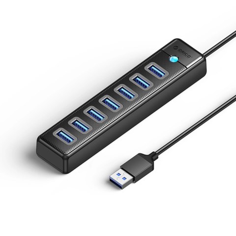 Hub Orico PW7U-U3 7x USB-A 3.0 + USB-C 5V/3A 1m - czarny