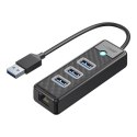 Hub USB Orico PW3UR25-U3 4-portowy 3x USB-A 3.0 1x RJ45 2.5G Ethernet 0,5 m - czarny