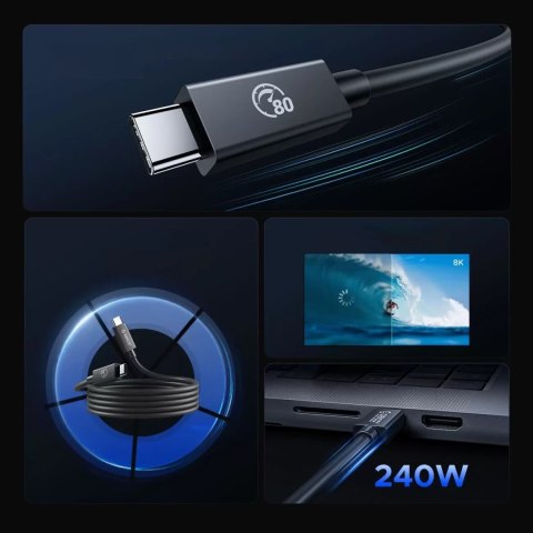 Kabel Orico USB4 kompatybilny z Thunderbolt 5 80Gbps 240W USB-C do USB-C 1m - czarny