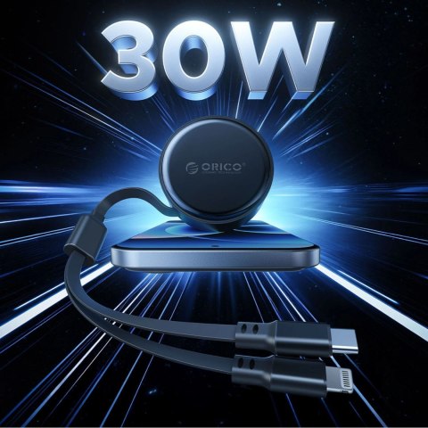 Ładowarka samochodowa Orico Dual Stretch 60 W USB-C z dwoma zwijanymi kablami USB-C + Lightning - czarna