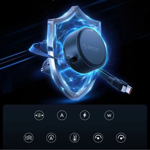 Ładowarka samochodowa Orico Dual Stretch 60 W USB-C z dwoma zwijanymi kablami USB-C + Lightning - czarna