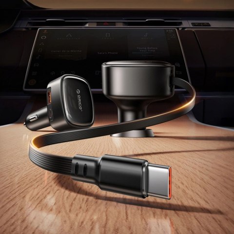 Ładowarka samochodowa Orico FC-66-1A2C 66W z wbudowanym zwijanym kablem USB-C - czarna